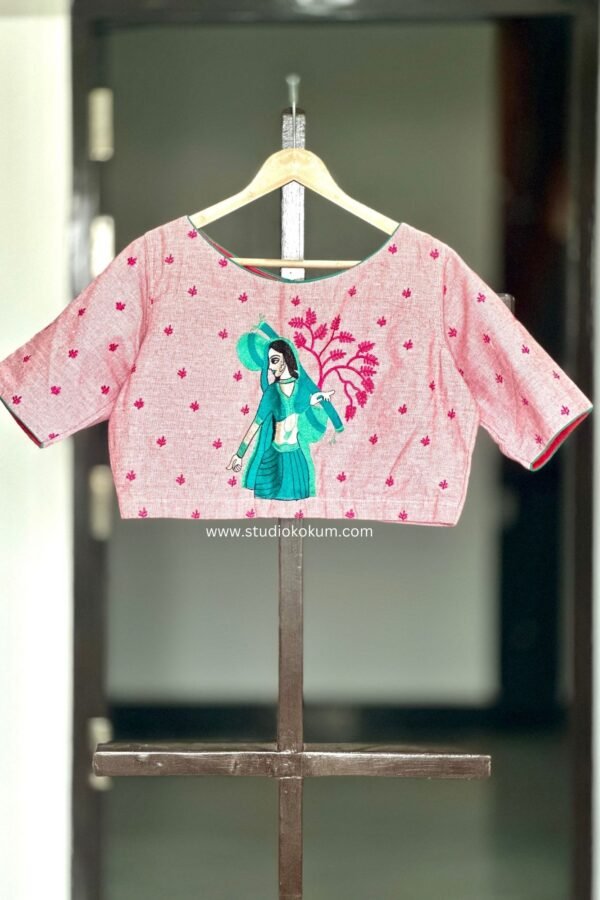 Pink Handloom Cotton Blouse with Embroidery