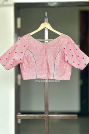 Pink Handloom Cotton Blouse with Embroidery