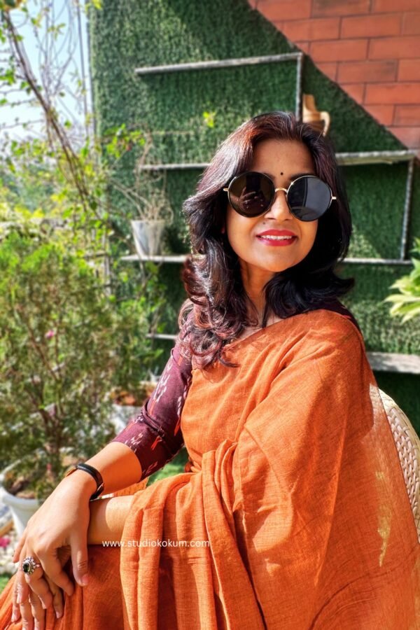 Handloom Cotton Amber Colour Saree