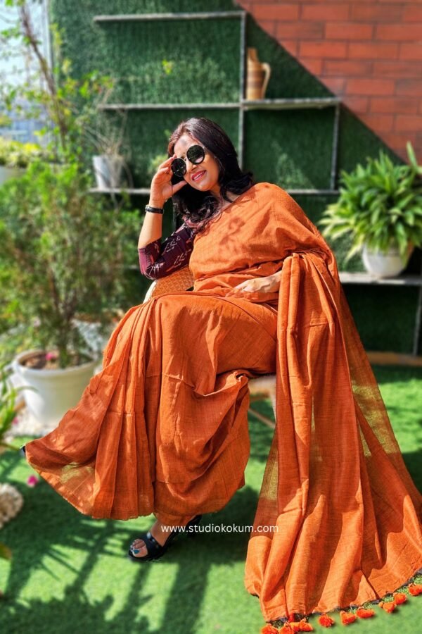 Handloom Cotton Amber Colour Saree
