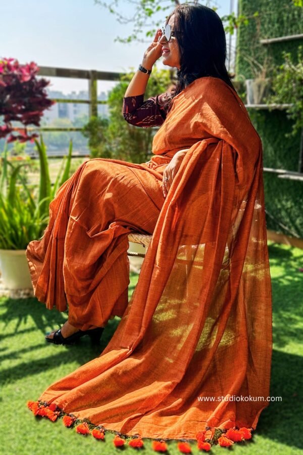 Handloom Cotton Amber Colour Saree