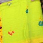 Lime N Lemony: Pure Mul Cotton Saree in Dual Tone Green with Embroidery