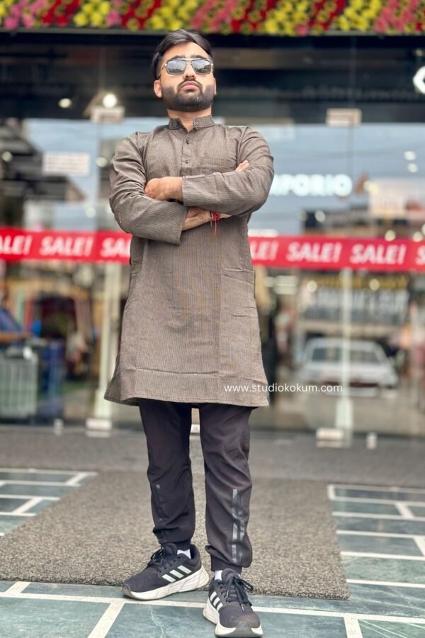 Black Cotton Full Sleeve Long Kurta For Men