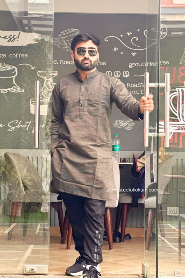 Black Cotton Full Sleeve Long Kurta For Men