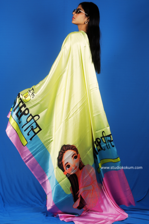 Neon Yellow Satin Silk Saree