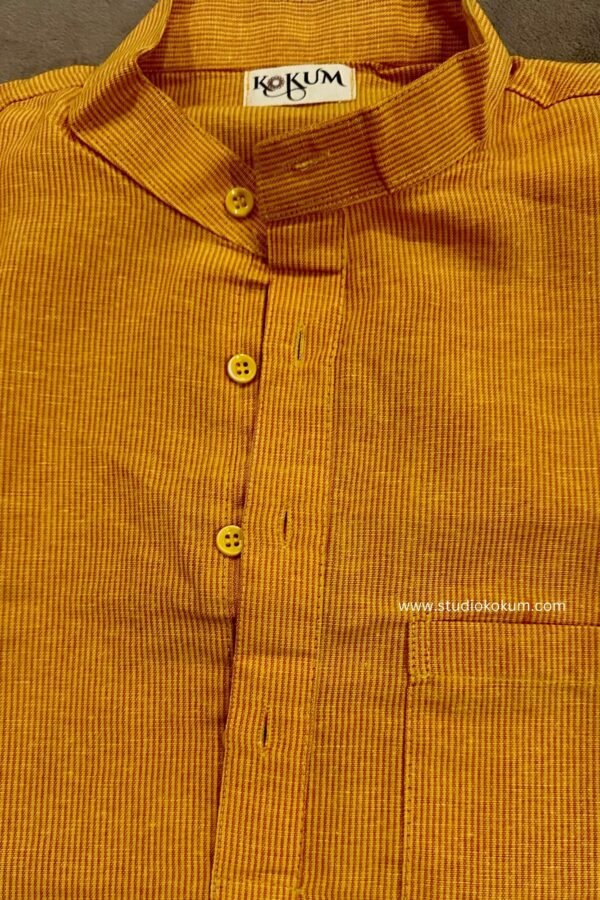 Yellow Cotton Full Sleeve Long Kurta For Men