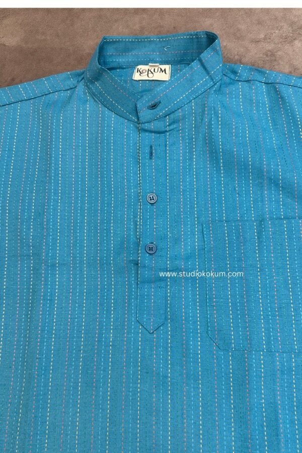 Light Blue Cotton Half Sleeve Short Kurta For Men