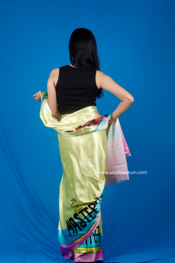 Neon Yellow Satin Silk Saree