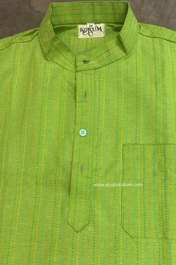 Green Cotton Half Sleeve Short Kurta For Men