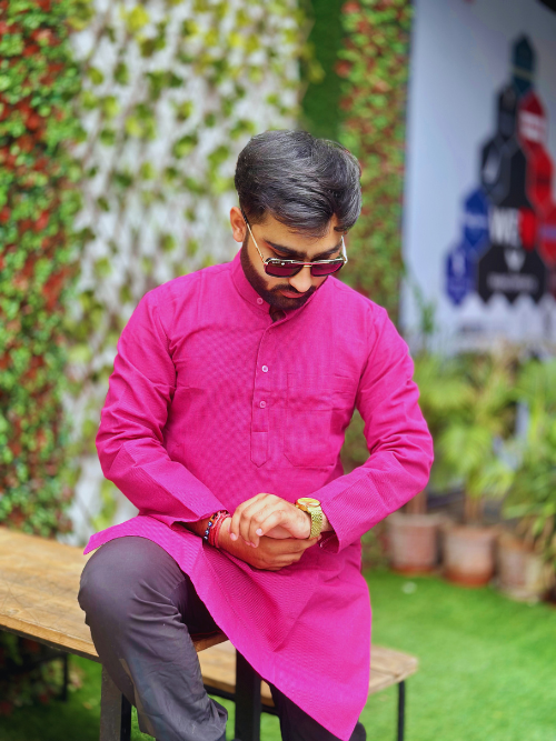 Pink Cotton Kurta for Men