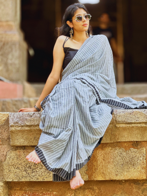 Grey Handloom Cotton Saree