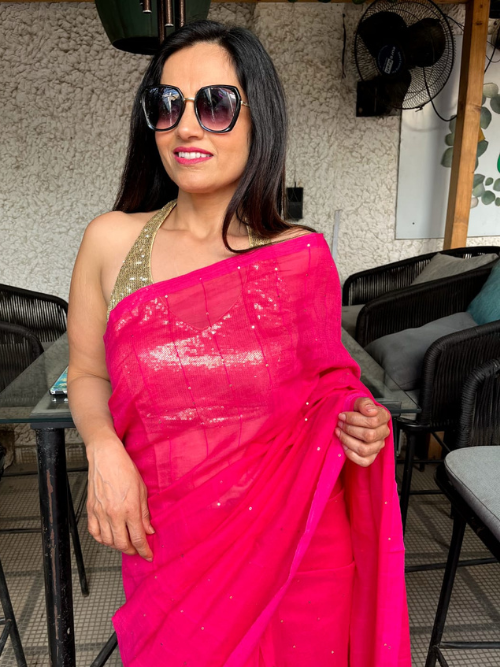 Mul Cotton Hot Pink Saree