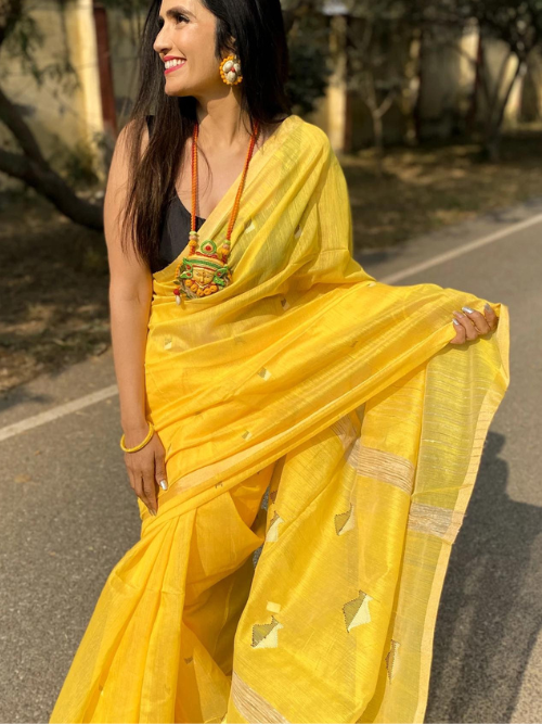 Cotton Silk Yellow Saree