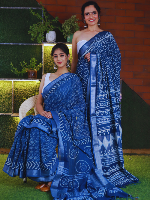 Indigo Cotton Linen Sarees