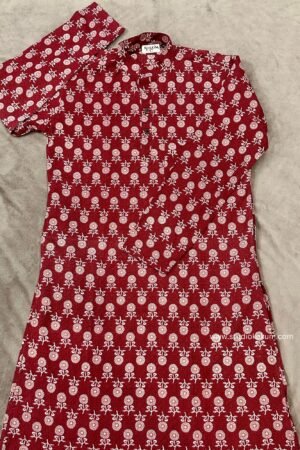 Adhiratha Maroon Cotton Full Sleeve Kurta Sanganeri Print Kurta