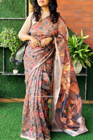 Chitra Kalamkari Printed Chanderi Saree with Blouse Piece