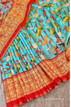 Smṛiti Kalamkari Printed Chanderi Silk Saree with Blouse Piece