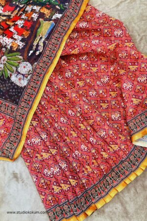 Kalamkari Printed Patola Chanderi Saree with Blouse Piece