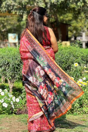 Vibhuti Kalamkari Printed Patola Chanderi Saree with Blouse Piece