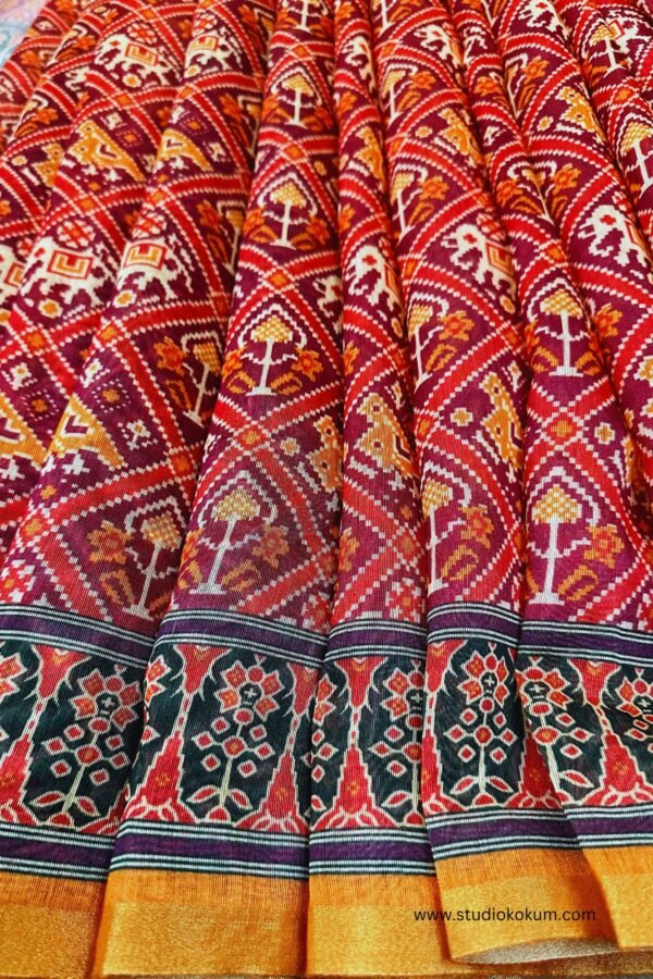 Kalamkari Printed Patola Chanderi Saree with Blouse Piece