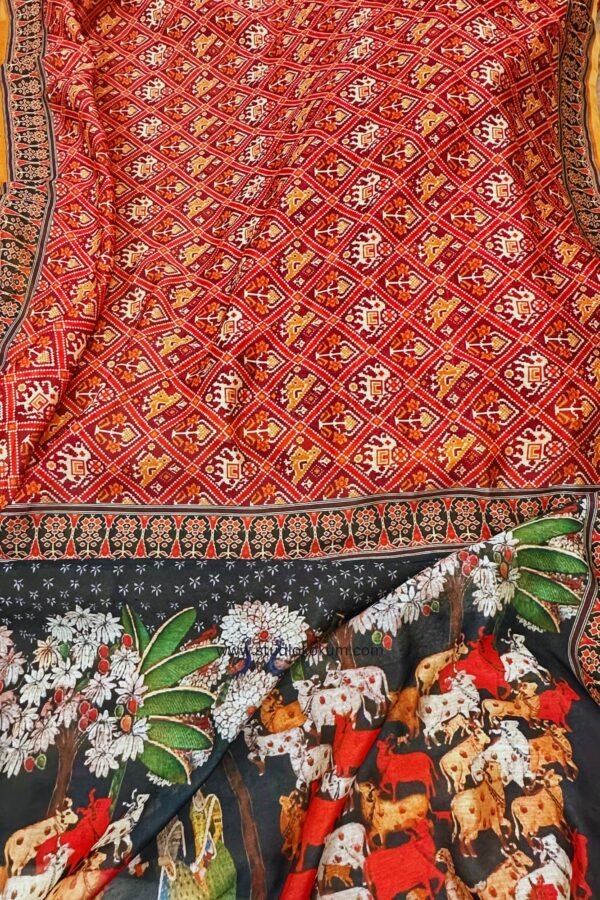 Kalamkari Printed Patola Chanderi Saree with Blouse Piece