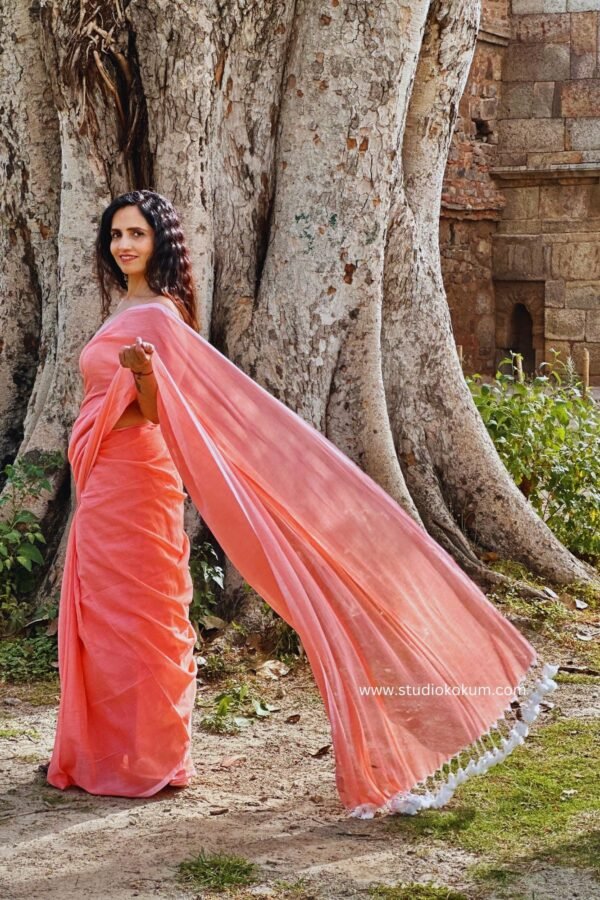 Peach Colour Soft Mul Cotton Saree