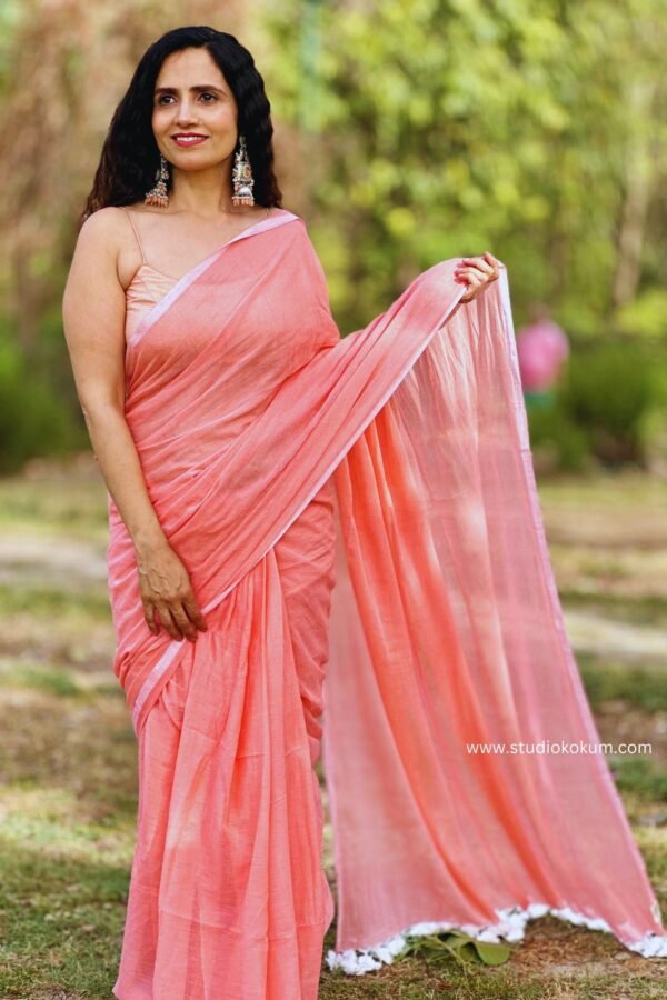 Peach Colour Soft Mul Cotton Saree