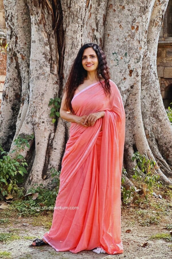 Peach Colour Soft Mul Cotton Saree