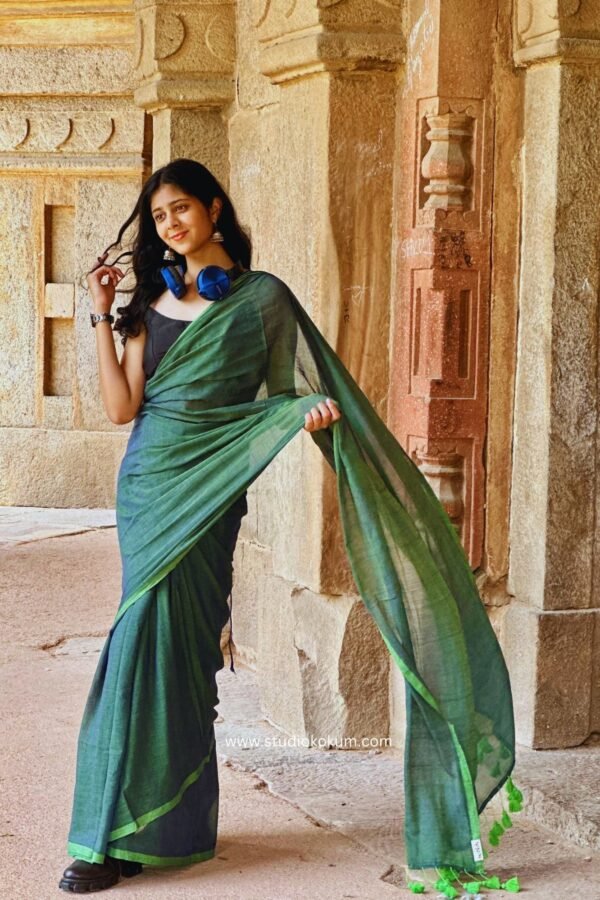 Urvi Olive Colour Mul Cotton Saree